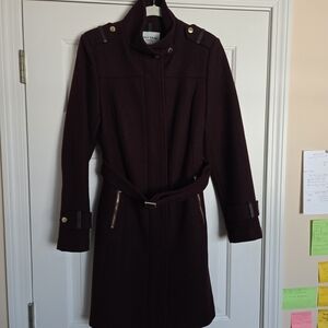 Cole Haan Deep Burgundy Wool Trench Coat Sz 6 New Without Tags